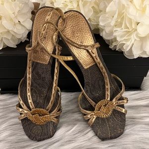 Bandolino Gold Bronze Rhinestone Leather Heels